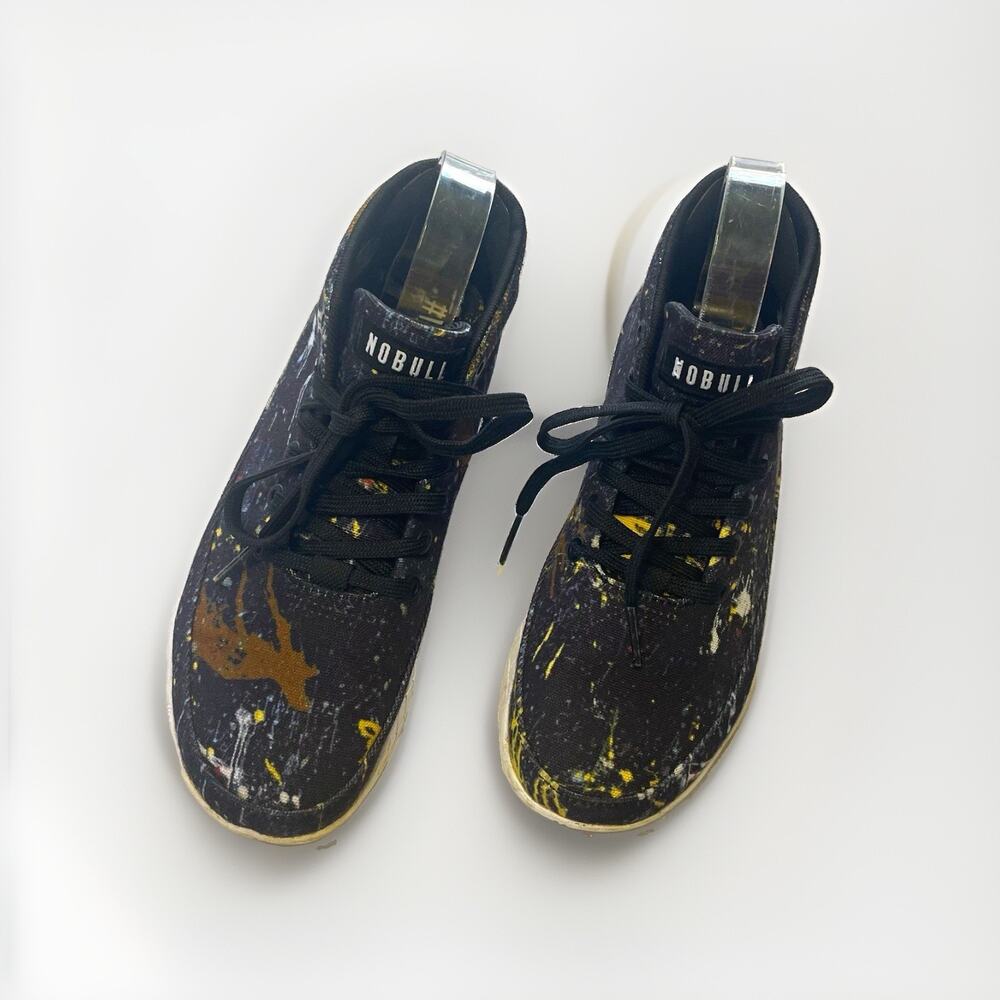 NOBULL Women’s Mid Top Athletic Sneaker Navy Blue Splatter Paint Canvas Trainer